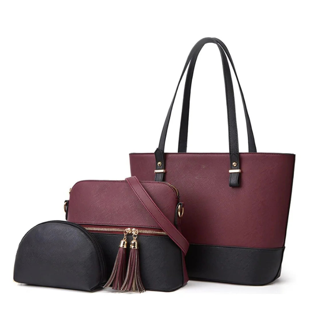 Stella 3 Pcs Handbag (MAROON & BLACK)