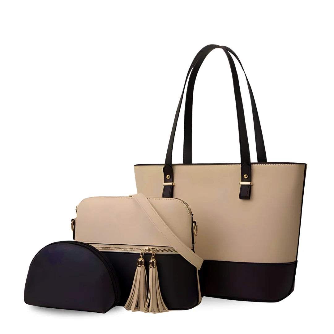 Stella 3 Pcs Handbag (BEIGE & BLACK)