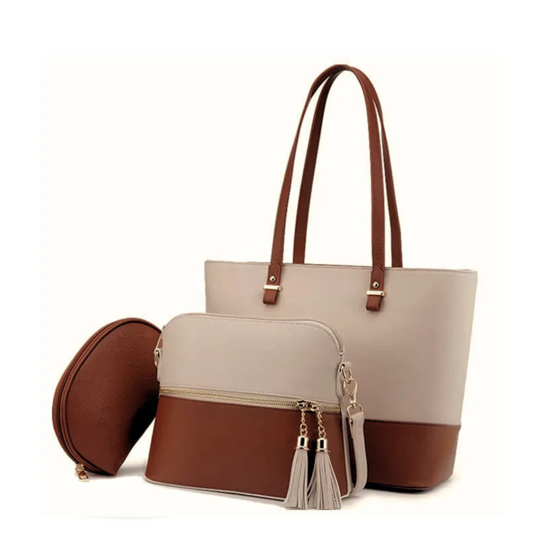 Stella 3 Pcs Handbag (BEIGE & BROWN)