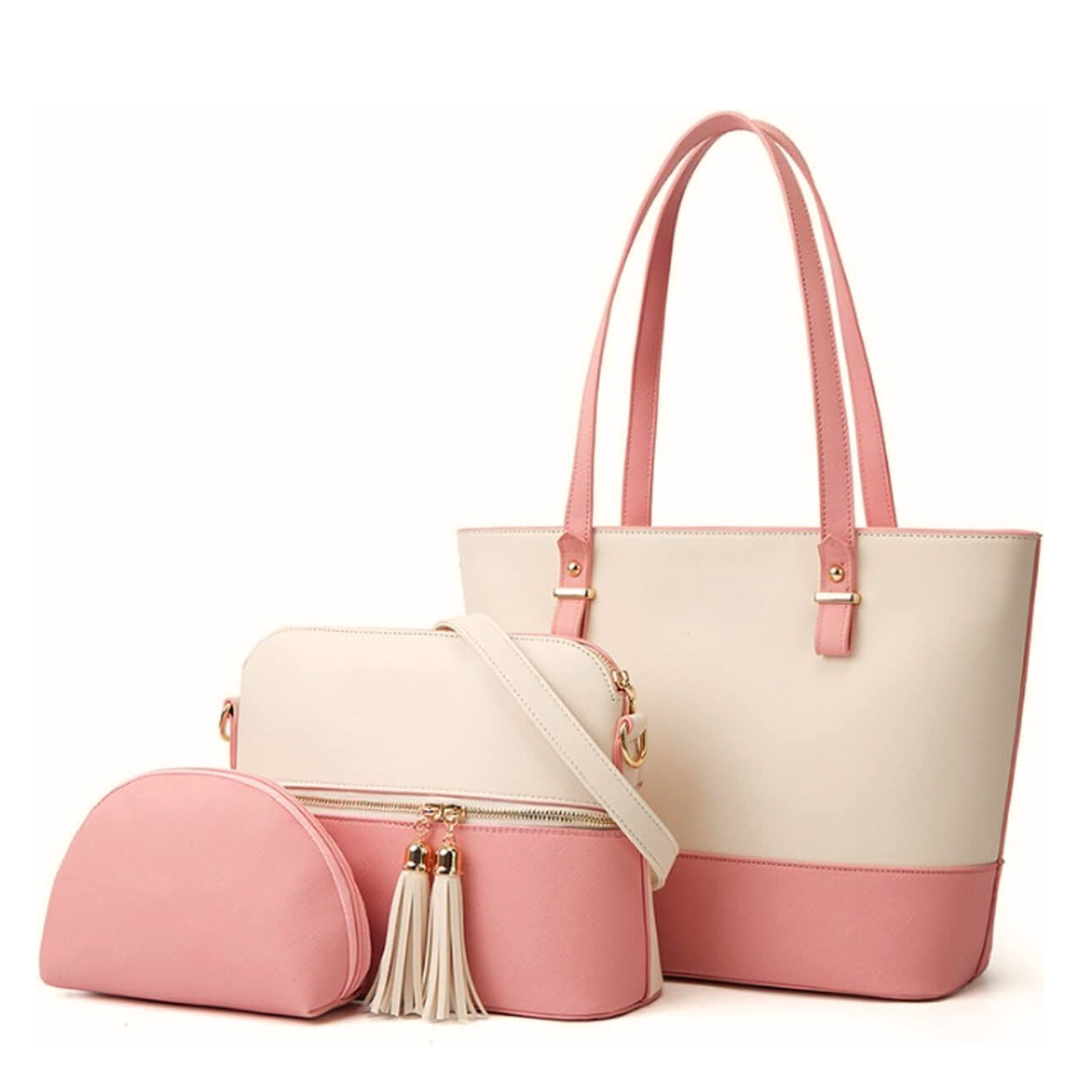 Stella 3 Pcs Handbag  (PINK & BEIGE)