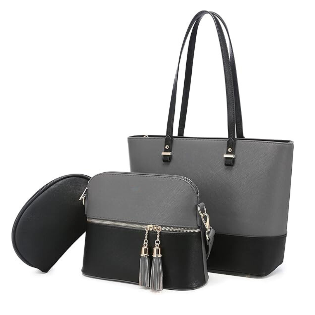 Stella 3 Pcs Handbag  (GREY & BLACK)